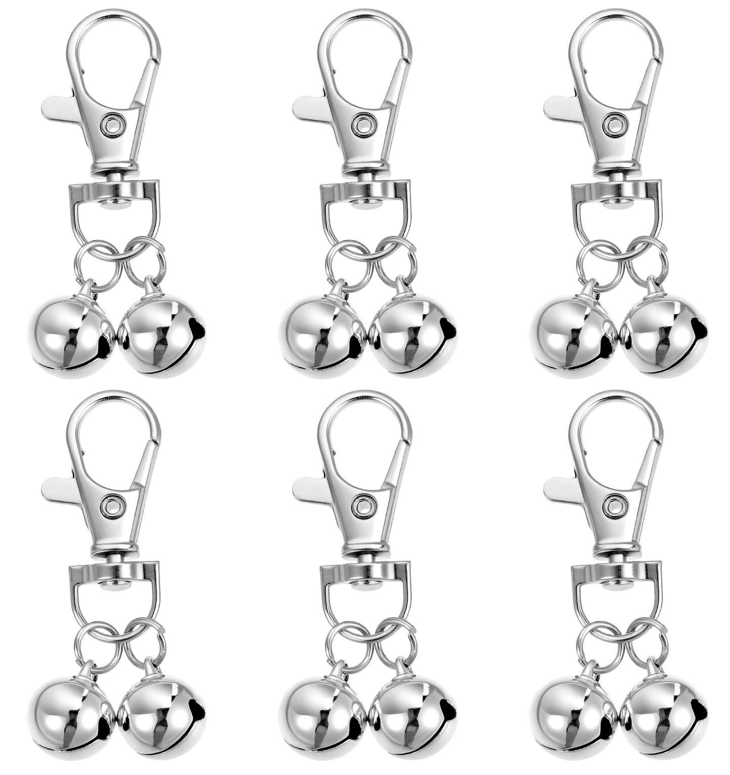 6 Pack Dog Bells for Collar, Cat Bells for Collars Loud & Secure Pet Training Accessories with Snap Clips, Safe for Cats & Small Breeds (Silver)