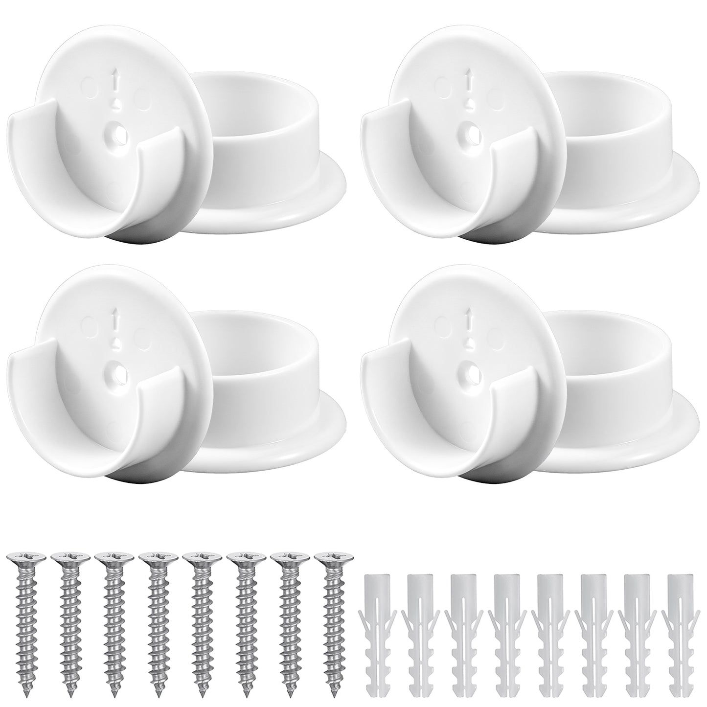Classicseali 4Pairs Wardrobe Pole Brackets, Plastic Closet Pole Socket, Closet Pole Holder with Screws Fittings, for 1-3/8" Heavy Duty Wardrobe Tube, Home Bathroom Shower Curtain Clothing Store, White