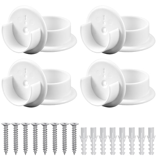 Classicseali 4Pairs Wardrobe Pole Brackets, Plastic Closet Pole Socket, Closet Pole Holder with Screws Fittings, for 1-3/8" Heavy Duty Wardrobe Tube, Home Bathroom Shower Curtain Clothing Store, White