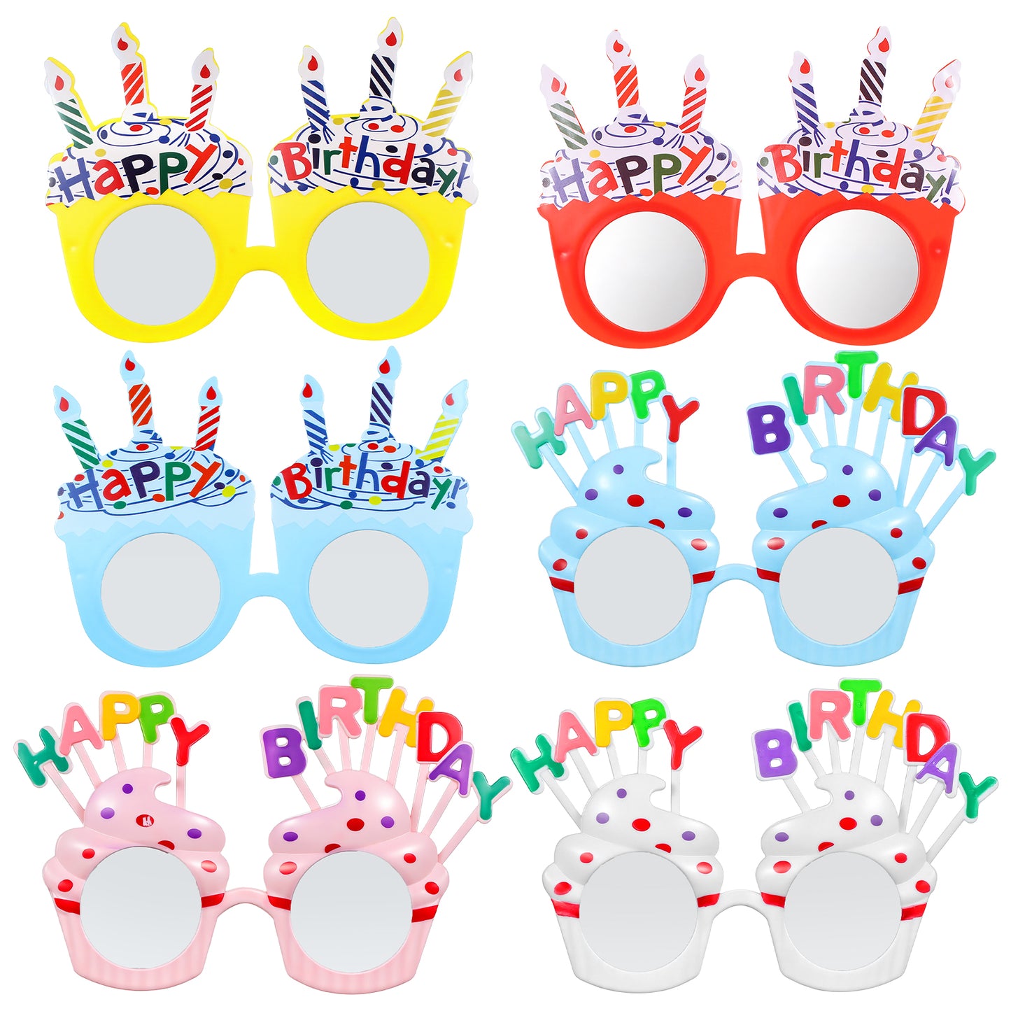 Classicseali 6 Pairs Birthday Glasses, Fun Party Sunglasses for Adults, Sweet Cream Cake Birthday Photo Booth Props, Birthday Sunglasses for Children Adult Birthday Party Gifts,5 Colors