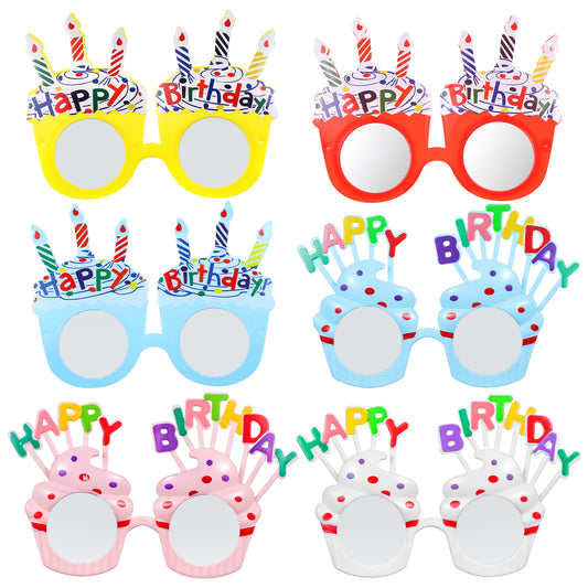 Classicseali 6 Pairs Birthday Glasses, Fun Party Sunglasses for Adults, Sweet Cream Cake Birthday Photo Booth Props, Birthday Sunglasses for Children Adult Birthday Party Gifts,5 Colors