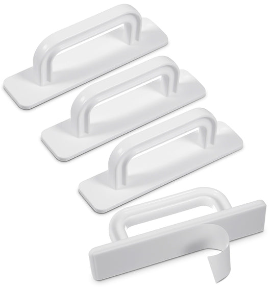 ValueBargain Stick on Handles, 4 Pcs White Small Plastic Adhesive Handles No Drill, 3.9 Inch Self Stick for Cabinet Drawer Sliding Door Closet Wardrobe Window