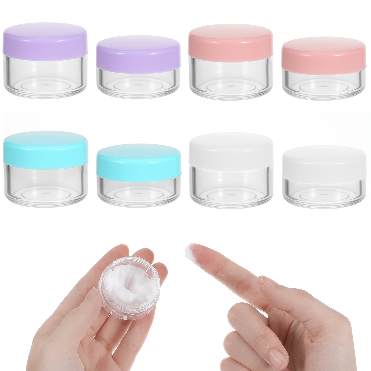 Oruola 8 Pcs Small Travel Pots,Empty Plastic Cosmetic Jars,Small Containers with Lids for Creams,Travel Cosmetic Containers,10 ML & 15 ML Cosmetics Sample Pots for Creams Lotions,Muticolors