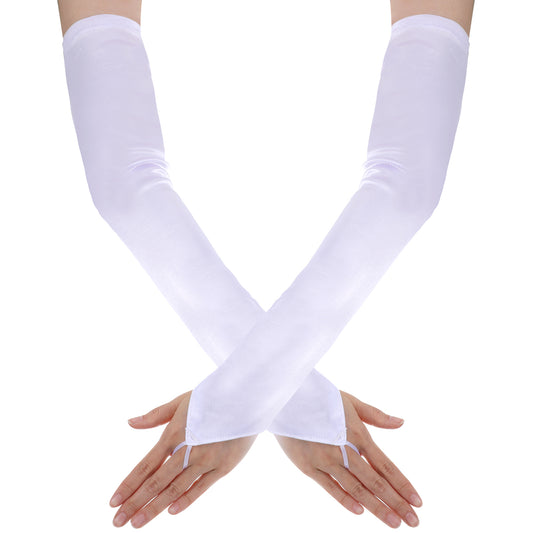 oruola White Fingerless Gloves for Women,Satin Fingerless Gloves Long for Bridal Wedding Party Goth Punk 80s Party Cosplay Costume Accessories,Stretchy Long Glove for Women