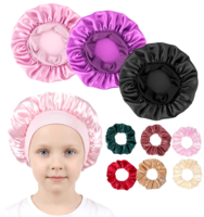 Thrymme 3 Pcs Kids Hair Bonnet, Satin Hair Bonnet with 6 Pcs Hair Scrunchies, Sleep Cap for Hair Protection, Braids Curly Hair