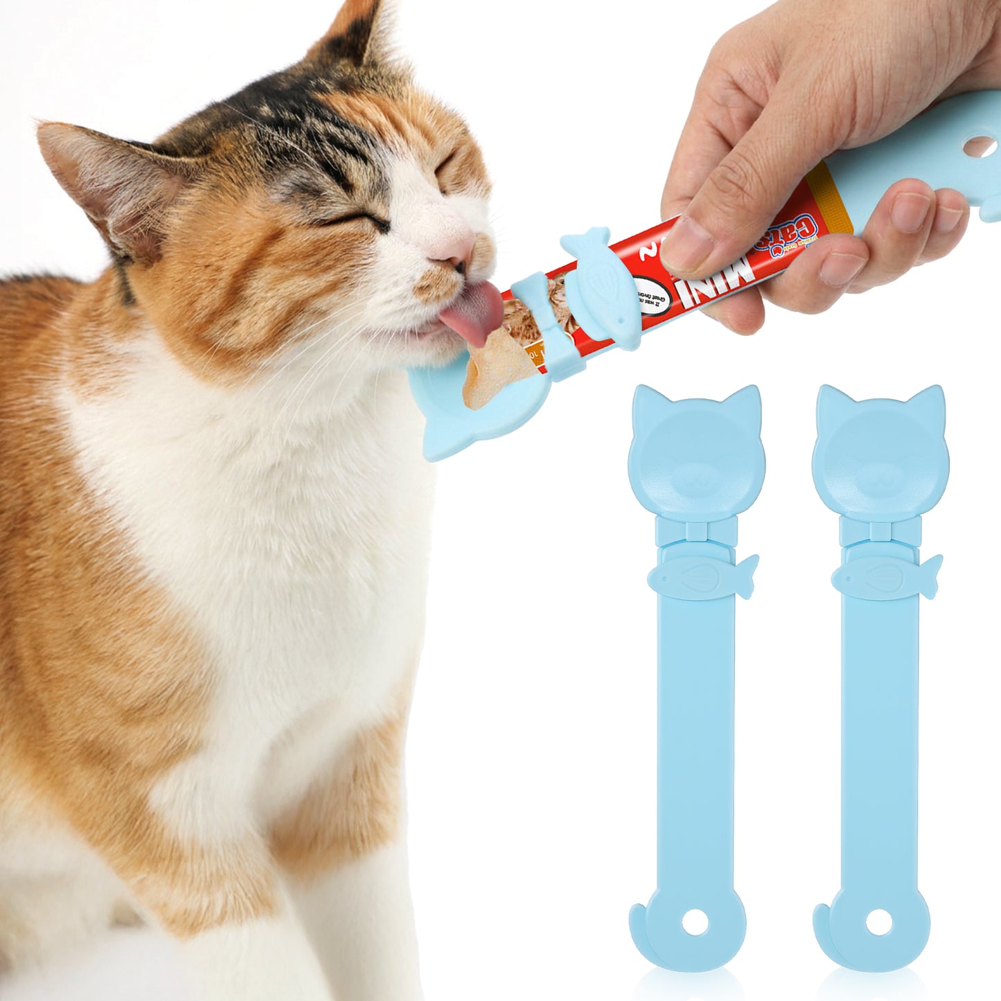 Elegaperma 2pcs Cat Treat Spoon Squeeze, Multi-Functional Churu Spoon, Durable Cat Treat Feeder Spoons Comfortable Grip, Suitable for Cats Liquid Treats and Wet Food, Blue
