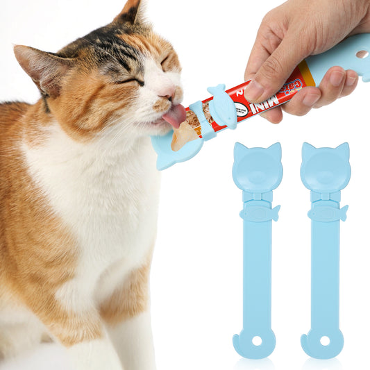 Elegaperma 2pcs Cat Treat Spoon Squeeze, Multi-Functional Churu Spoon, Durable Cat Treat Feeder Spoons Comfortable Grip, Suitable for Cats Liquid Treats and Wet Food, Blue