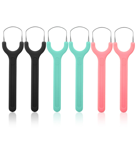 6 Pack Colored Tongue Scraper for Adults, Stainless Steel Tongue Cleaner Set for Bad Breath, Portable Oral Hygiene Kit with Black, Green, and Pink