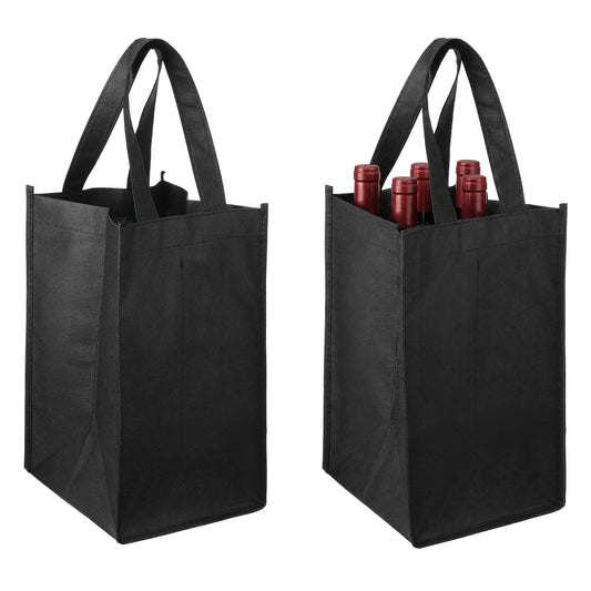 Classicseali 2 Pcs Wine Carrier,Reusable Bottle Carrier for 4 Bottles,Bottle Carrier Bag with Compartment Carry Handle for Storing Carrying Wine Beer Champagne,Black,31 x 18 x 18 cm