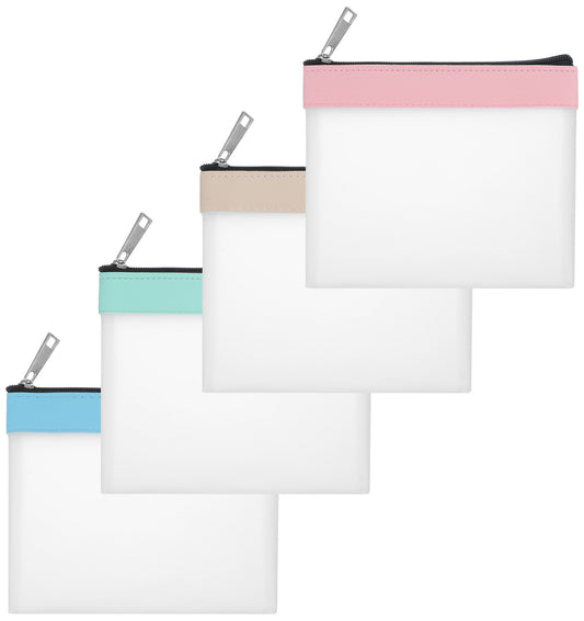 4 Pcs Clear Pouch, Transparent Zipper Bag, Waterproof Reusable Organizer Bag for Travel Cosmetics, Stationery, Small Accessories, and Daily Storage