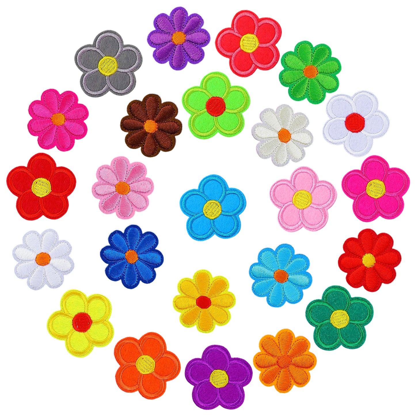 Oruola 24pcs Flower Iron On Patches, Cute Daisy Flower Applique, 12 Color Sew Embroidery Iron On Appliques for Clothing, for Bags, Jackets, Jeans, Clothes DIY Patches (1.77 X 1.77 in)