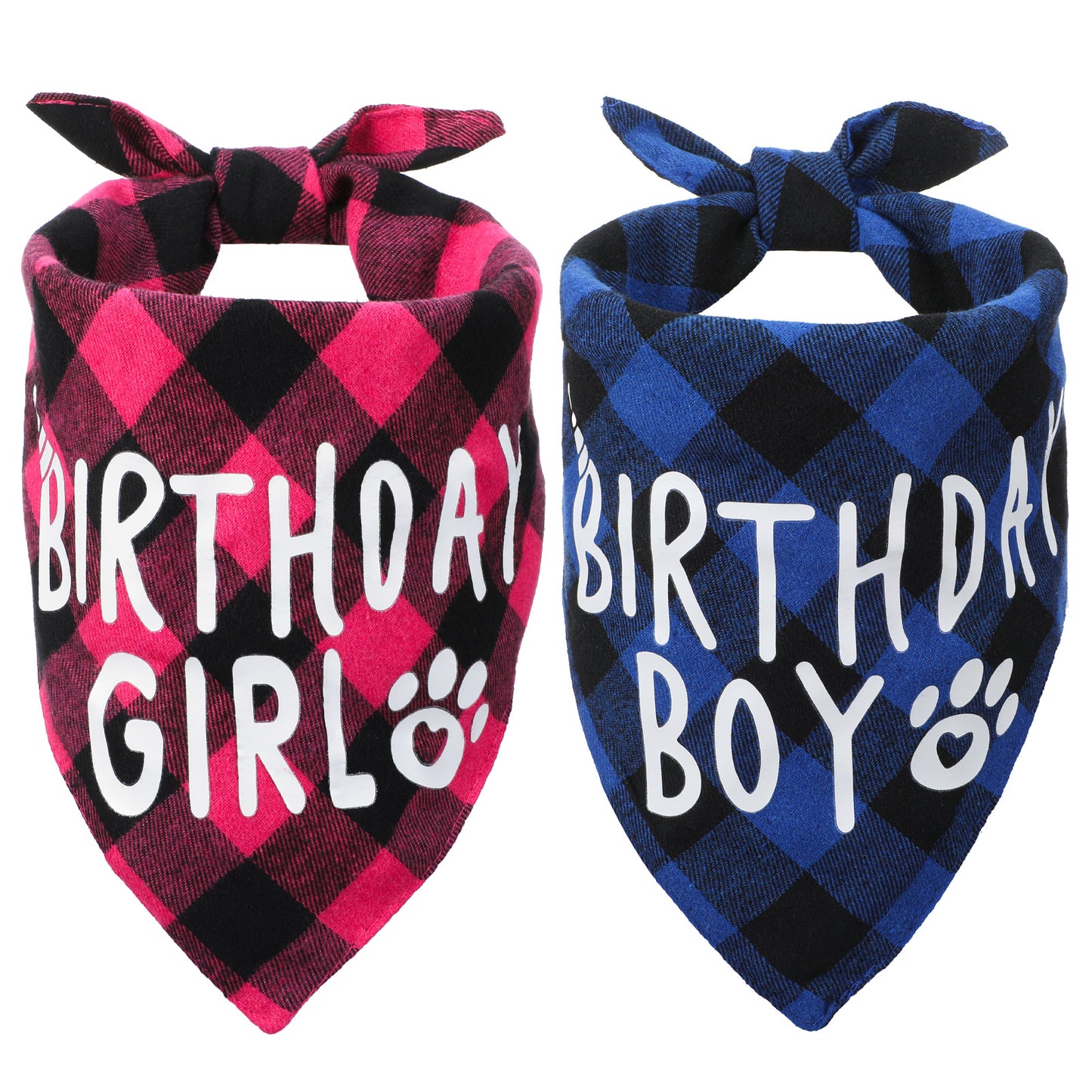 Classicseali 2PCS Dog Birthday Bandana, Checkered Happy Birthday Dog Bandana, Soft Cotton Birthdays Dogs Bandanas, Suitable for Small, Medium and Large Pet Dogs, Blue Boy, Rose Red Girl