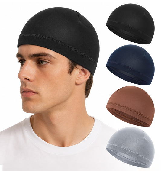 Acrbeli Wave Cap for Men, 4 PCS Skull Caps for Men with Lining (20-23 Inch)