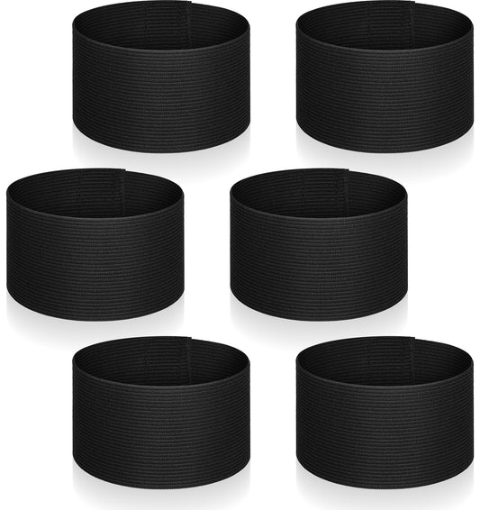 ValueBargain 6 Pcs Black Arm Band, Black Soccer Football Captains Armband Elastic Arm Bands Adjustable Captain Armband for Basketball Volleyball
