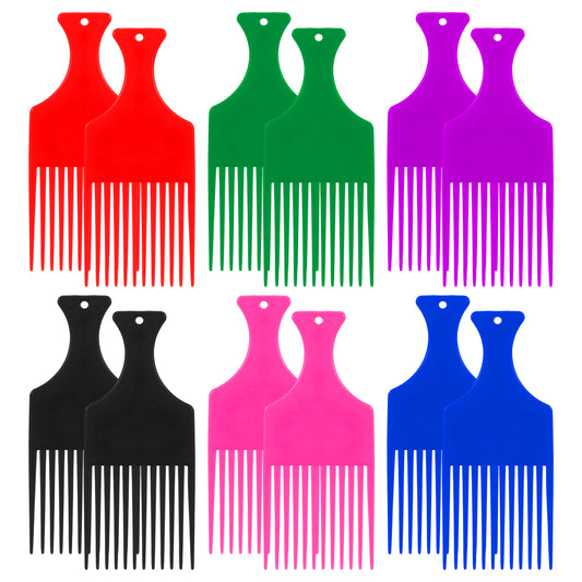 Elegaperma 12Pcs Afro Comb for Curly Hair, 6-Color Styling Beard Pick with Wide Teeth, Volumizing Picks for Hair for Curly Hairs, Afro, Thick Hairs Styling & Detangling (5.7In)