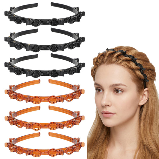 Classicseali 6 Pcs Clip Headband,Plastic Diadema Con Clips Para Mujer for Women, Clip Headbands with GripToothed Design for Secure Hold,for Fine or Thick Hair (Black & Amber)