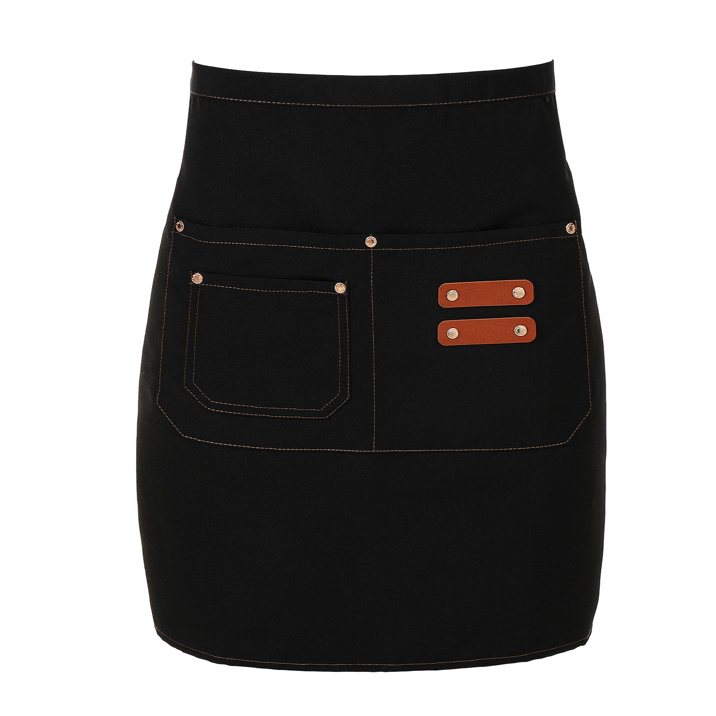 Elegaperma Waist Apron, Waitress Apron with Pockets Black Canvas Work Apron, Durable Waitress Half Apron with Three Compartments for Restaurant Cafe Bar and Kitchen