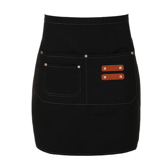 Elegaperma Waist Apron, Waitress Apron with Pockets Black Canvas Work Apron, Durable Waitress Half Apron with Three Compartments for Restaurant Cafe Bar and Kitchen