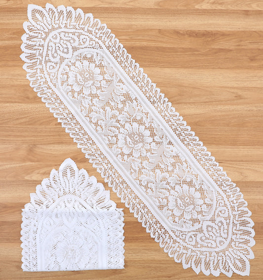 2 Pack Crochet Lace Rectangular Table Runner Doilies Table Dresser Scarf Décor, White 13" X 45"