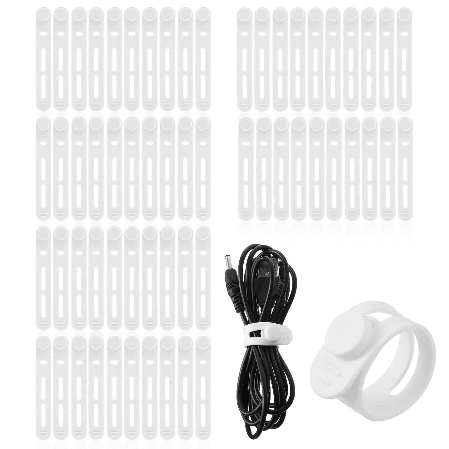 Guduling 60 Pcs Cable Ties Silicone, Reusable Silicone Cable Straps for Cord Management, Adjustable Wire Organizer for Earphone Charger Computer (White, 8 X 1 X 0.6 CM)