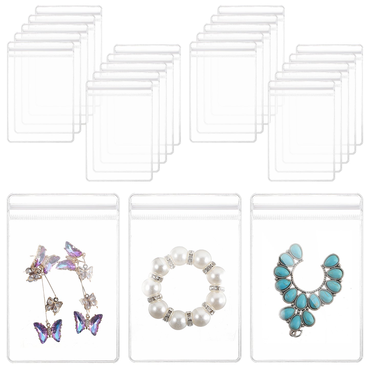 Oruola 40pcs PVC Anti Tarnish Jewelry Bags,8 x 12 cm Grip Seal Bags,Little Clear Sealable Plastic Bag Reusable Transparent Polythene Pouches for Beads Cookies Candies Jewellery Storage