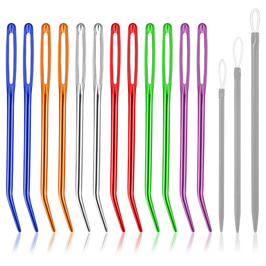 Classicseali 15PCS Yarn Needle, Curved Yarn Needs Large Eye, Metal Tapestry Need for Yarns, with Yarns Threader,for Crochet, Sewing, Threading, Crafts, Quilting, Knitting, Embroidery, Needlework