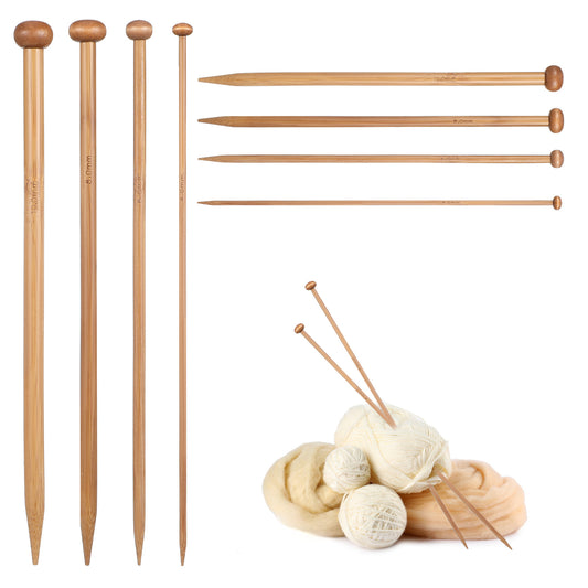 Guduling 8pcs Bamboo Knitting Needles, Short Knitting Needles, Single-Pointed Bamboo Wood, Suitable for Beginners and Professional Knitters (4/6/8/10 MMX 25cm)