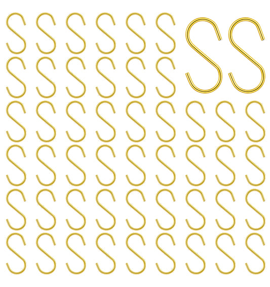 ValueBargain 50 Pcs Gold S Hooks for Hanging, S Hooks Gold Heavy Duty Iron Mini S-Shaped Hangers, 1.57 x 0.79 Inches