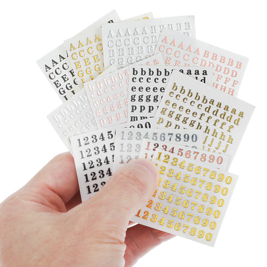 Classicseali 12 Sheets Letter Nail Stickers, Alphabet Stickers Small, Mini Letters Sticker for Scrapbooking, Tiny Sticker for Decoration DIY Crafts Scrapbook Nail, 4 Colors