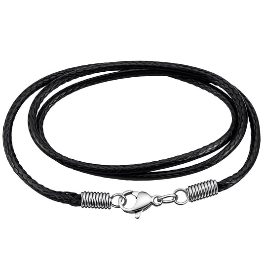2 Pack Leather Necklace Cord, Leather Necklace for Women Black with Clasp