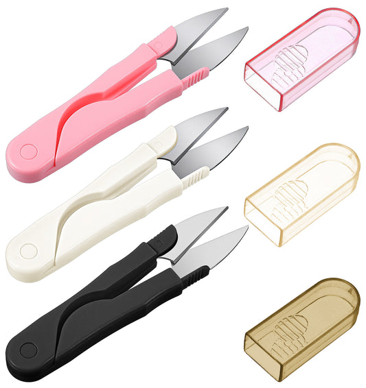 3Pcs Sewing Scissors, Ergonomic Thread Snips Sewing Thread Cutter with Safety Cover, Mini Trimming Nippers for Embroidery Crochet Knitting DIY Craft, Stainless Steel Durable, Black White Pink