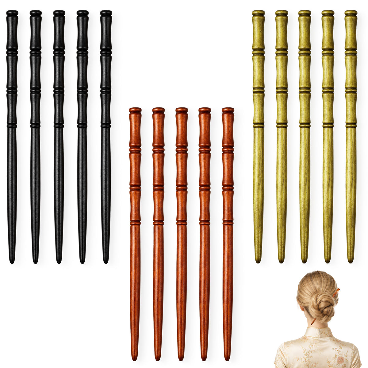 Elegaperma 15Pcs Wooden Hair Sticks for Buns, Vintage Chopsticks for Hair