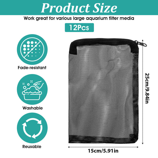 Elegaperma 12-Pack Aquarium Filter Bags,Reusable Filter Media Bags,Filters Bag Aquarium with Zipper Closure for Bio Balls, Ceramic Rings & Filters Stones