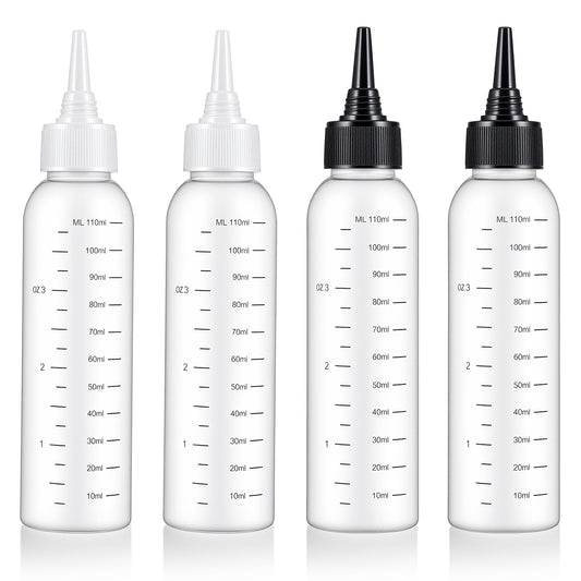 guduling 4 Pcs Hair Oil Bottle,Plastic Oil Bottle for Hair,Hairs Bottles Applicator with Clear Graduated Scale Twist-On Top Tip Cap, for Scalp Root Dye Container(2 color)
