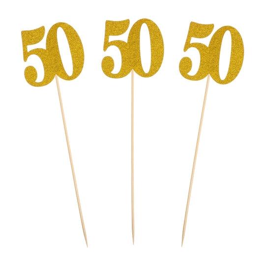 Elegaperma 24Pcs 50th Birthday Table Decorations, Golden 50th Table Decorations Set, Floral Vase Centerpiece Sticks for 50th Anniversary Decorations,Cake Topper Displays