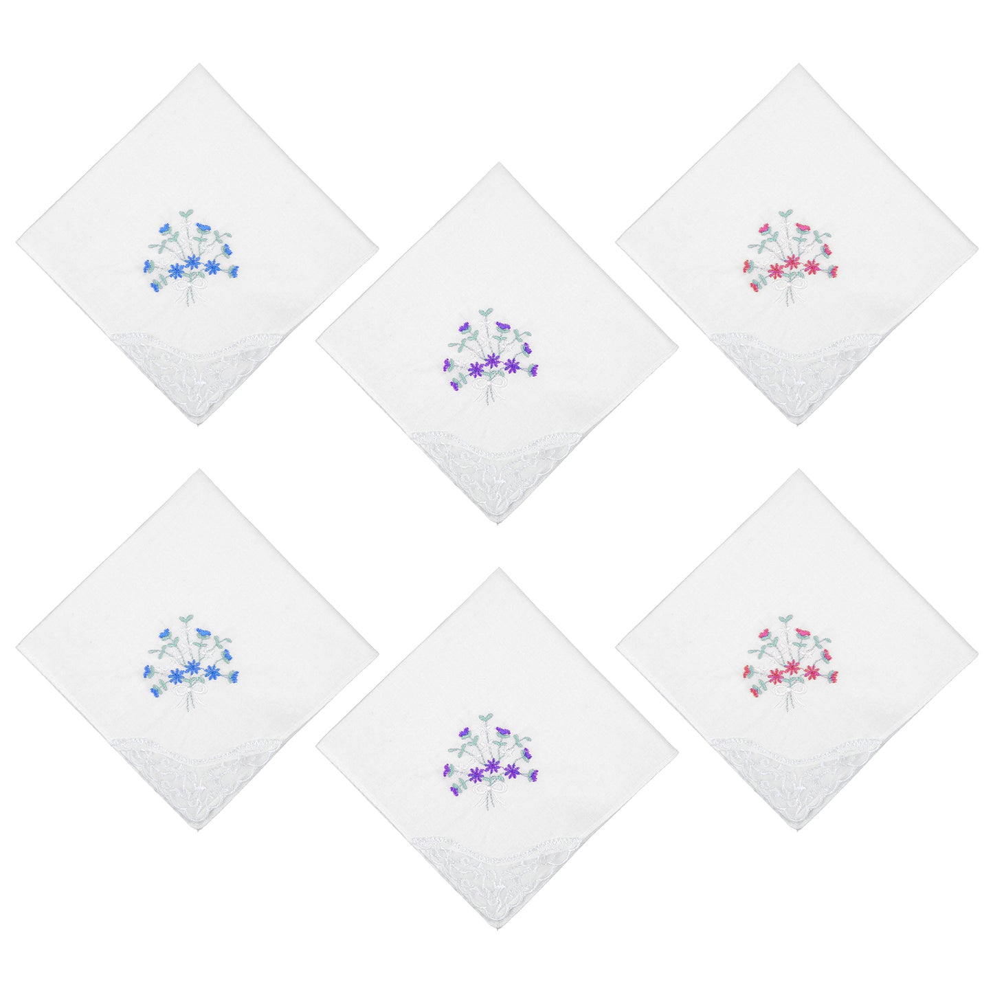 Classicseali 6pcs Handkerchiefs Women, Cotton Flower Ladies Handkerchiefs with Lace, Hankies Women Soft, 11 x 11Inch Ladies Hankies for Wedding Party