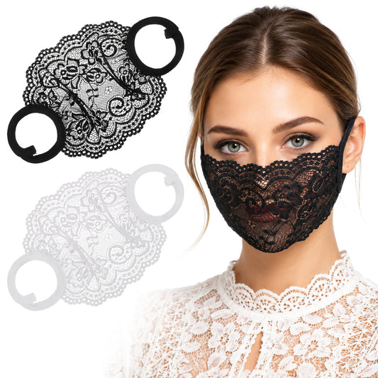 guduling 4 Pcs Lace Face Masks,Breathable Mesh Half Face Cover,Mesh Hollow