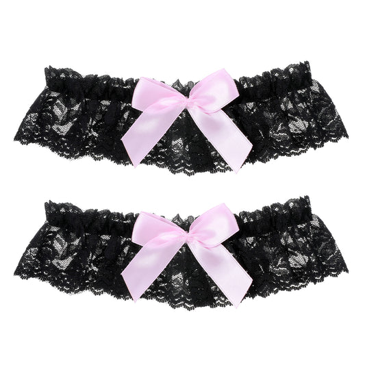 Elegaperma 2 PCS Wedding Garters for Brides, Elastic Lace Thigh Garter, Leg Garters Belt Women's Adjustable Thighs Pink Garter Belts for Women Bride Bridal Wedding Gift, Black & Pink