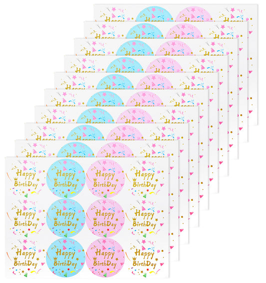 120PCS Happy Birthday Stickers for Cards, 10 Sheets Happy Birthday Stickers Vibrant Self-Adhesive Party Labels for Gift Wrapping, Envelope Sealing and Birthday Party Decorations