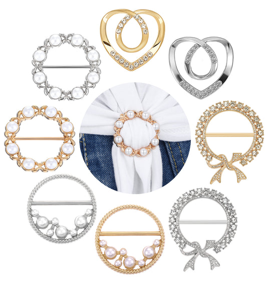 ValueBargain Tshirt Clips for Women, 8PCS Rhinestone Scarf Rings for Side Adjustment, Alloy Metal Clasp for Dress, Sweater Scarves T-Shirt Waist Cinch