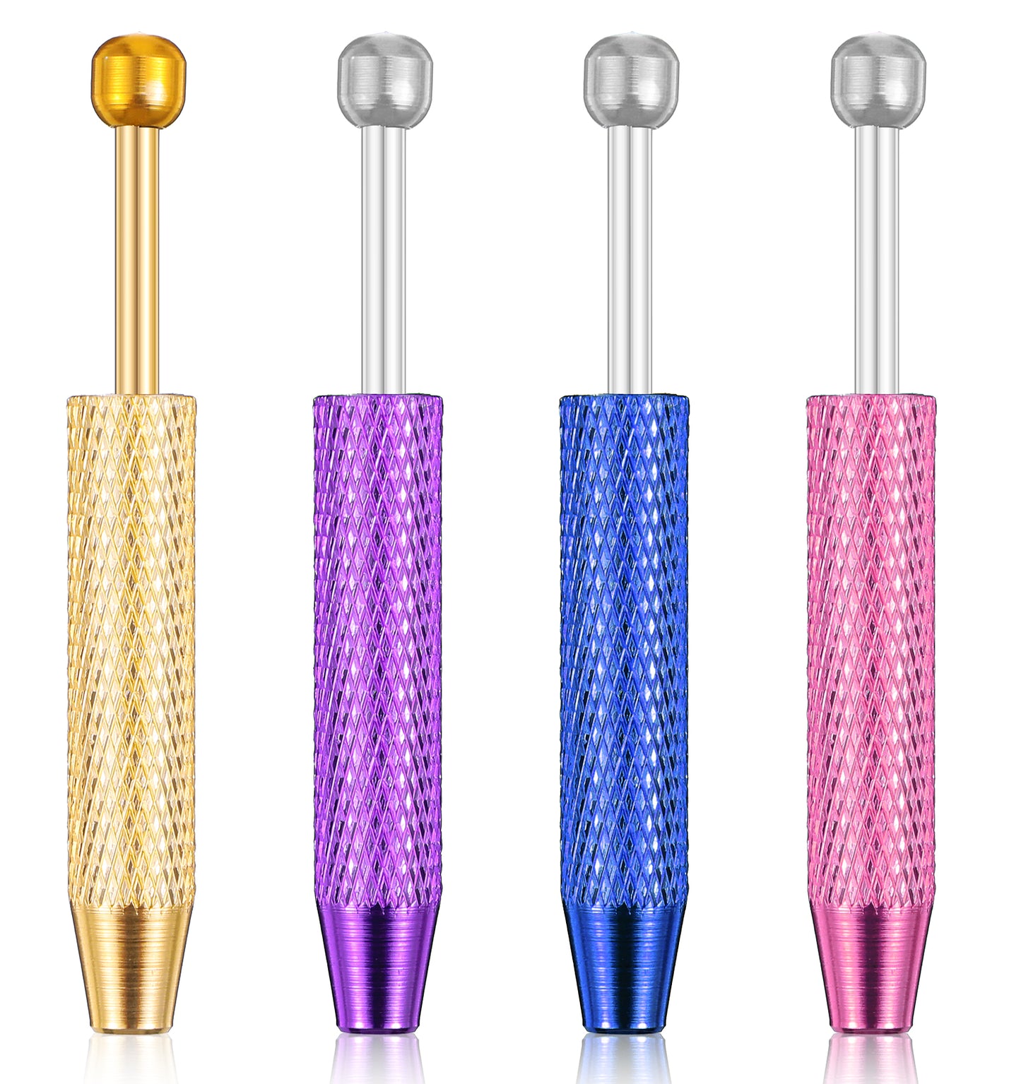 4 Pcs Piercing Ball Grabber Tool 4-Claw Stainless Steel Mini Grabber Pen for Small Parts Pickup, Piercing Holder Tool for Jewelry Craft, Blue and Pink