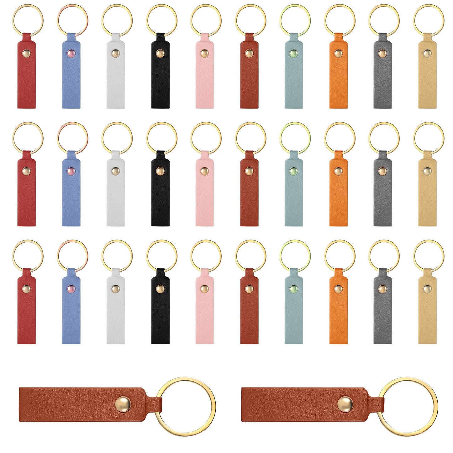 Elegaperma 30 Pcs Leather Keychains Colorful Keychain, Leather Keychains, Bulk DIY Blank PU Leather Keychain Strap Set for Crafting and Custom Gifts