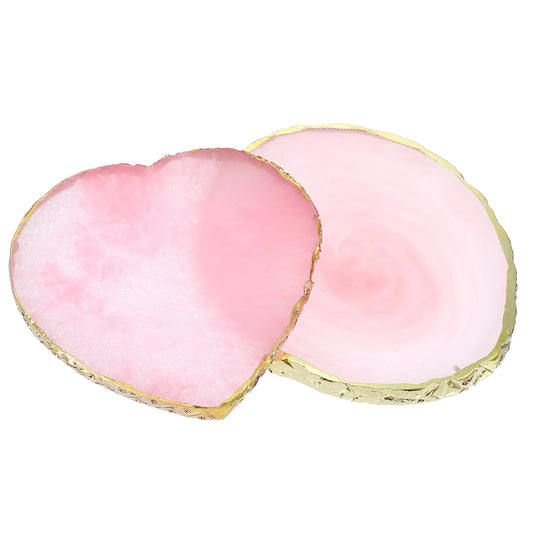 Guduling 2 Pcs Nail Paint Pallete,Resin Nail Art Palette,Nails Pallete with Gold Edge,Gel Polish Plate,Gilded Edge Nails Arts Color Mixing Palette Tray(Heart Shaped & Round) V