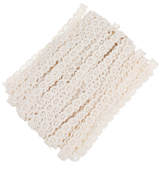 Cotton Lace Trim - Vintage Beige 1CM Wide Lace Ribbon for Bridal/Wedding Decorations, Scrapbooking & DIY Crafts (15 Yards)
