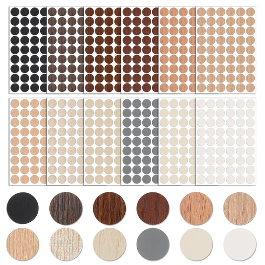 Oruola 12 Colors 648 Pieces Screw Hole Covers Stickers,Self Adhesive Screw Hole Covers Caps Stickers,Waterproof Wood Grain Furniture Stickers Ø 21 mm for Cabinets,Desks,Furniture Screw Holes