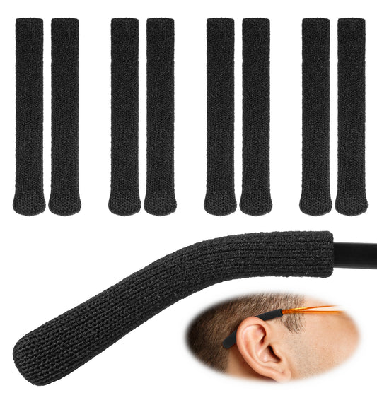 4 Pairs Glasses Ear Cushions, Black Glasses Arm Covers, Soft Nylon Glasses Arm Cushion Temple Tips Sleeve Protectors for Comfortable Daily Wear