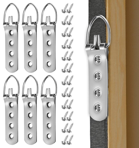 6Pcs D Rings for Picture Hanging, Super Heavy Duty D Ring Picture Hangers Mirror Hanging Hardware, D-Ring Hooks Frame Brackets Kit Ideal for Large Frames & Mirrors, Strong & Reliable Wall Mounting