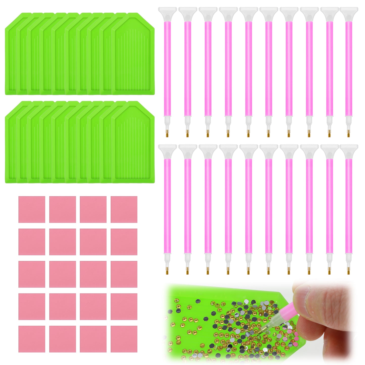 Oruola 60pcs Crystal Art Accessories, 20 Diamond Art Trays and 20 Diamond Art Pens Accessories with 20 Gem Art Clay for Kids Adults