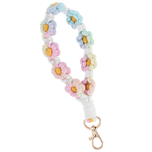 guduling Boho Keychain Wristlet,Handmade Macrame Keychain with Daisy Charm,Handmade Crochet Wristlet Daisy Keychains,Ideal for Purse, Travel & Everyday Use to Prevent Loss