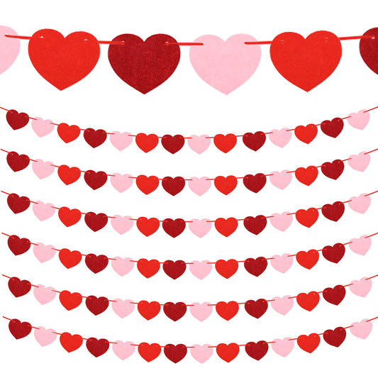 Elegaperma 6pcs Felt Heart Garland, Heart Banner, Romantic Hearts Hanging Decoration for Valentines Day Decoration, Anniversary, Wedding Party, Engagement, Anniversary Party Supplies